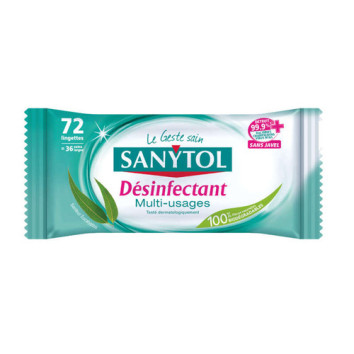 Lingettes desinfectantes multi usages Sanytol x72 sur