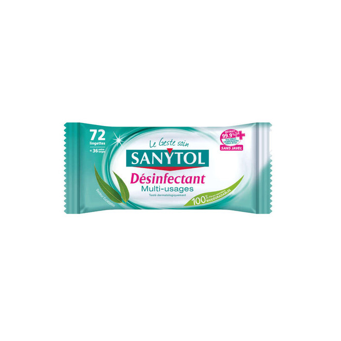 Sanytol Lingettes Désinfectantes Multi-Usages Eucalyptus x72
